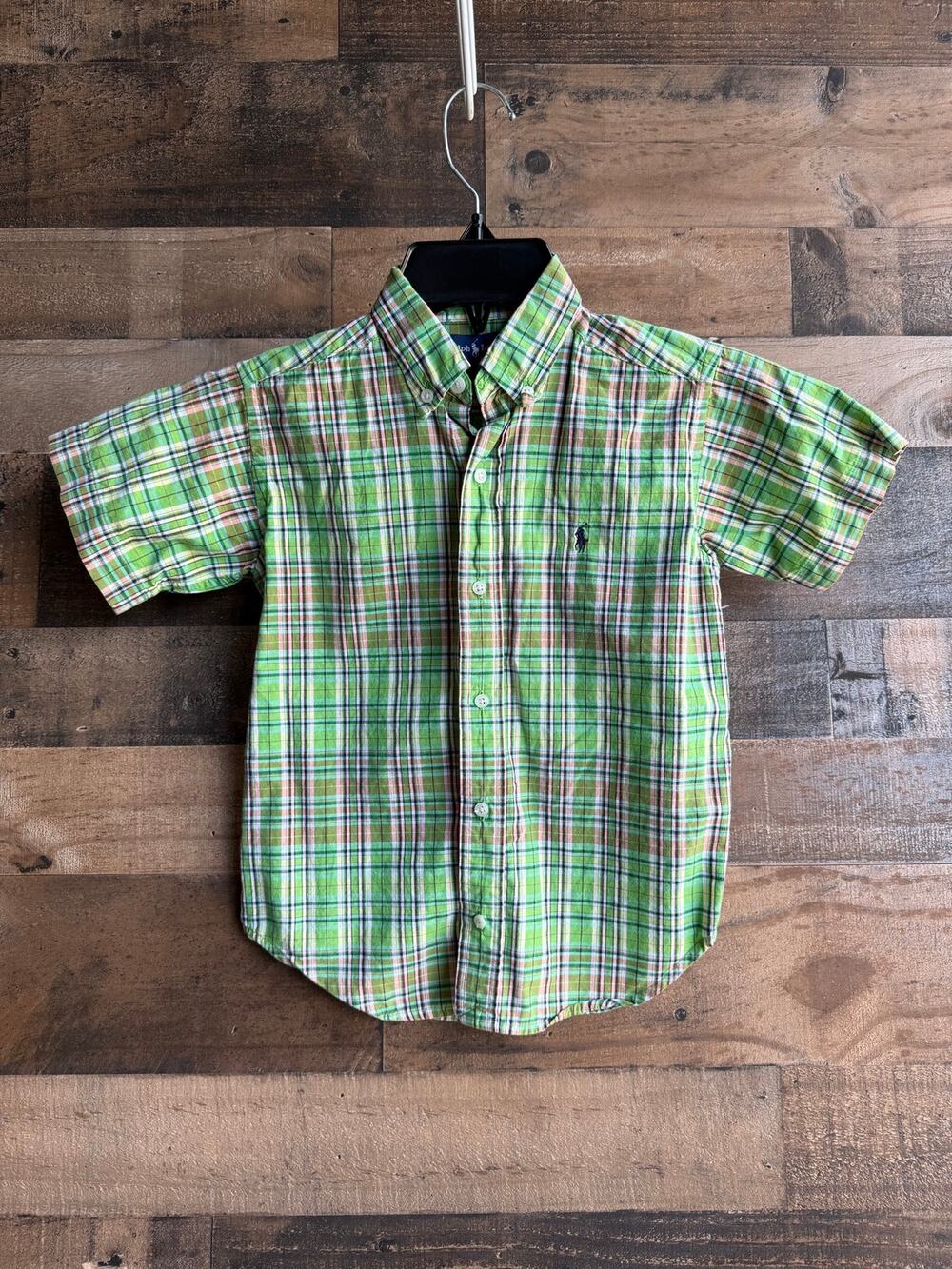 Polo Ralph Lauren Boys Size 6 Green Plaid Short Sleeve Button-Down Shirt